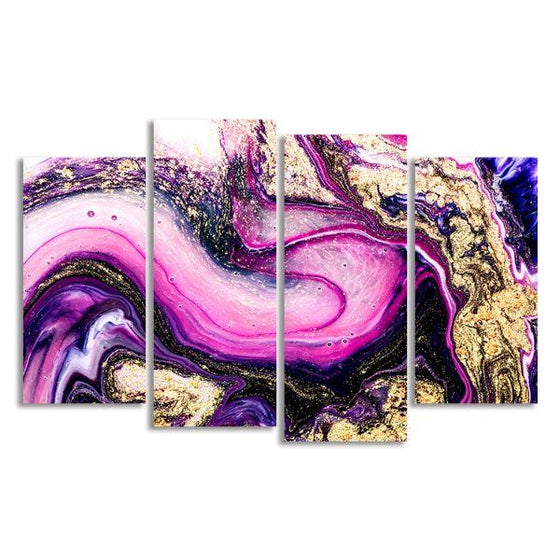 Splash Of Purple Colors 4 Panels Canvas Wall Art