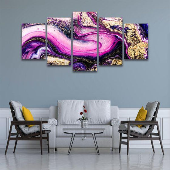 Splash Of Purple Colors 5 Panels Canvas Wall Art Living Room