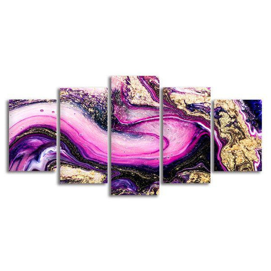 Splash Of Purple Colors 5 Panels Canvas Wall Art
