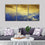 Splashes Of Blue & Gold 3 Panels Canvas Wall Art Living Room