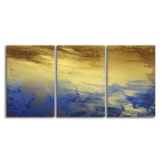 Splashes Of Blue & Gold 3 Panels Canvas Wall Art