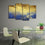 Splashes Of Blue & Gold 4 Panels Canvas Wall Art Office Room