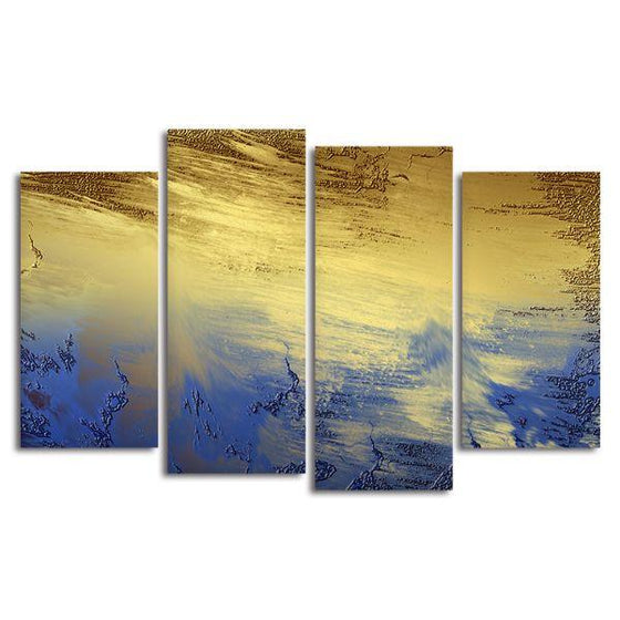 Splashes Of Blue & Gold 4 Panels Canvas Wall Art