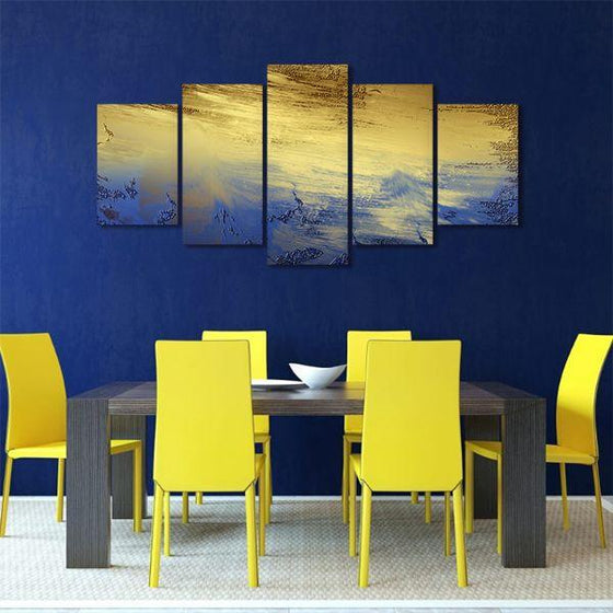 Splashes Of Blue Gold 5 Panels Canvas Wall Art Kitchen