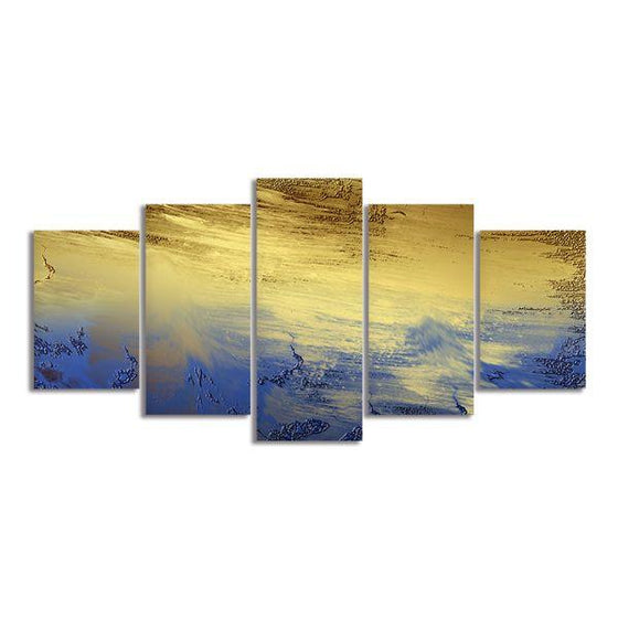Splashes Of Blue Gold 5 Panels Canvas Wall Art