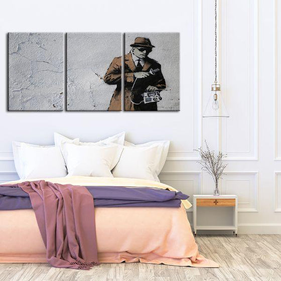 Spy Booth By Banksy 3 Panels Canvas Wall Art Bedroom