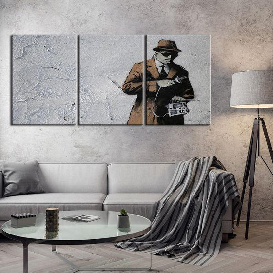 Spy Booth By Banksy 3 Panels Canvas Wall Art Living Room