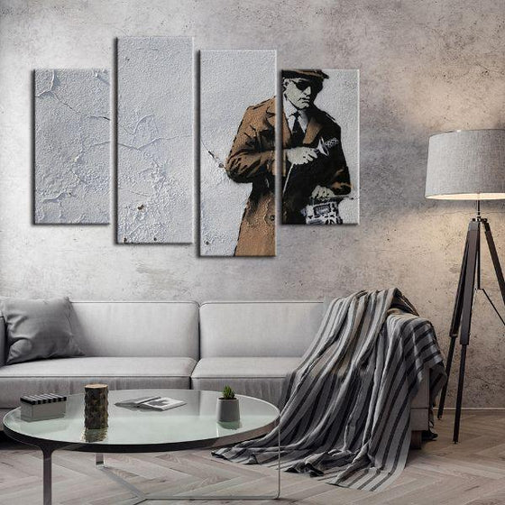 Spy Booth By Banksy 4 Panels Canvas Wall Art Living Room