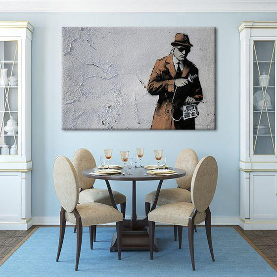 Spy In Cheltenham By Banksy Canvas Wall Art Dining Room