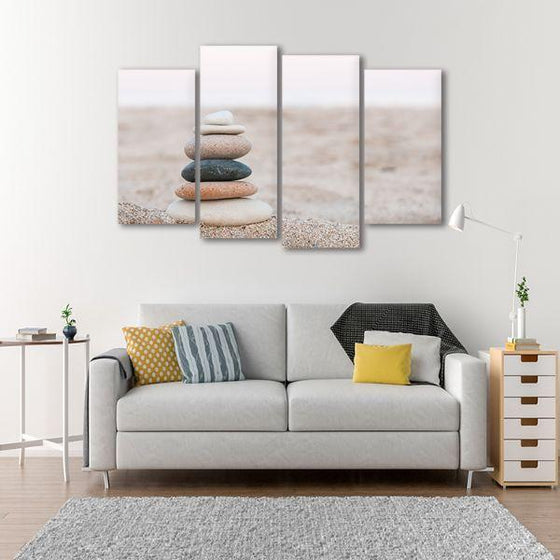 Stacked Stones 4 Panels Canvas Wall Art Print