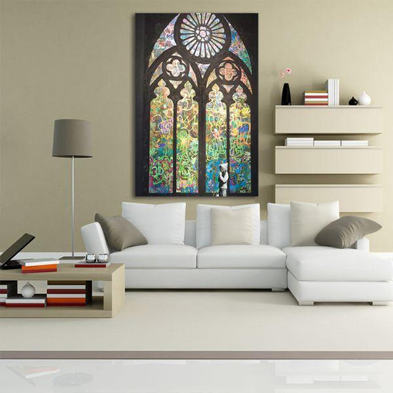 Stained Window By Banksy Canvas Wall Art Living Room