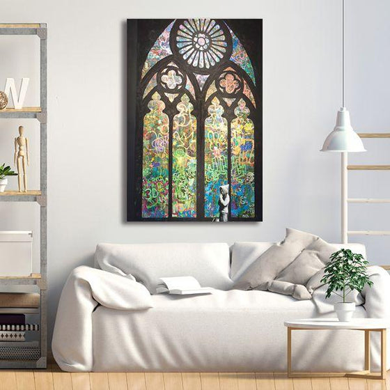 Stained Window By Banksy Canvas Wall Art Print