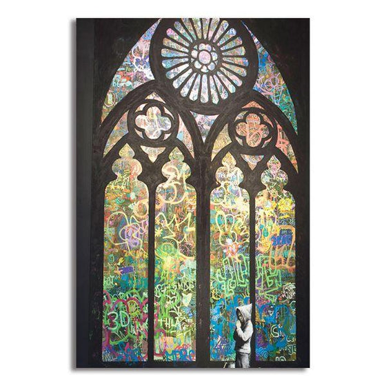 Stained Window By Banksy Canvas Wall Art