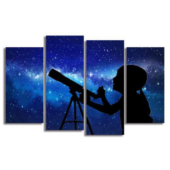 Stargazing Kid Galaxy 4 Panels Canvas Wall Art