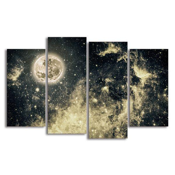 Starry Full Moon View 4 Panels Canvas Wall Art