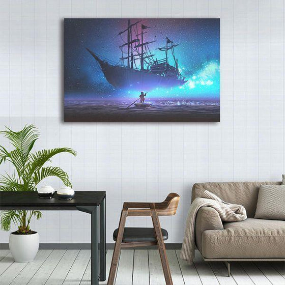 Starry Sky & Pirate Ship 1 Panel Canvas Wall Art Dining Room