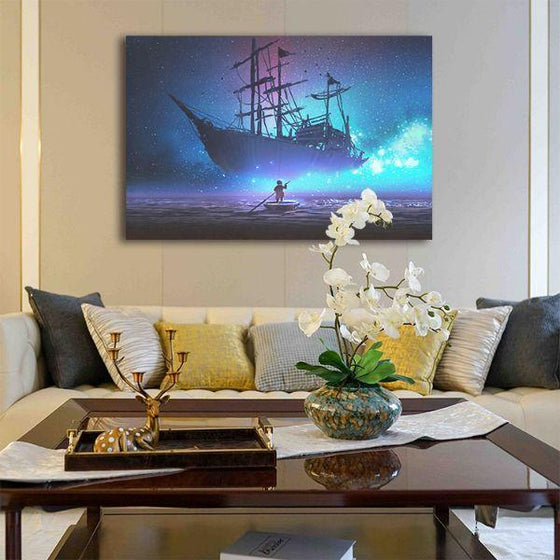 Starry Sky & Pirate Ship 1 Panel Canvas Wall Art Living Room