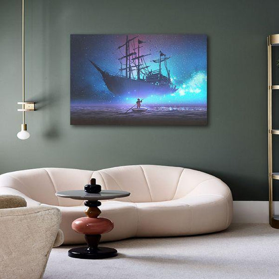 Starry Sky & Pirate Ship 1 Panel Canvas Wall Art Print