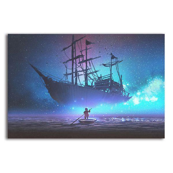 Starry Sky & Pirate Ship 1 Panel Canvas Wall Art