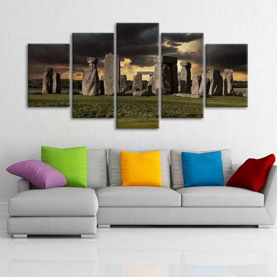 Stonehenge & Dark Clouds 5 Panels Canvas Wall Art Decor