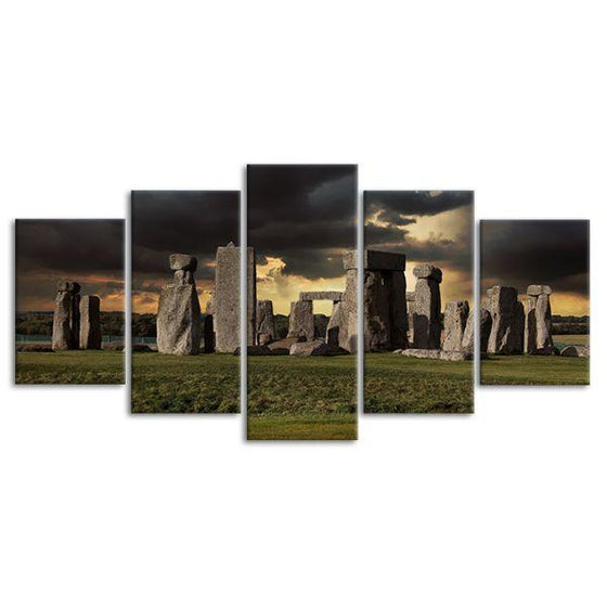 Stonehenge & Dark Clouds 5 Panels Canvas Wall Art