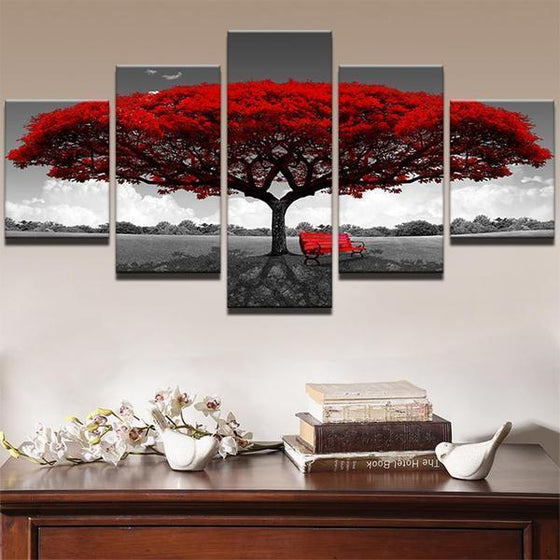 Stunning Red Tree Canvas Wall Art Bedroom