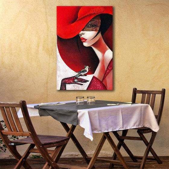 Stylish Woman With Red Hat Wall Art Dining Room