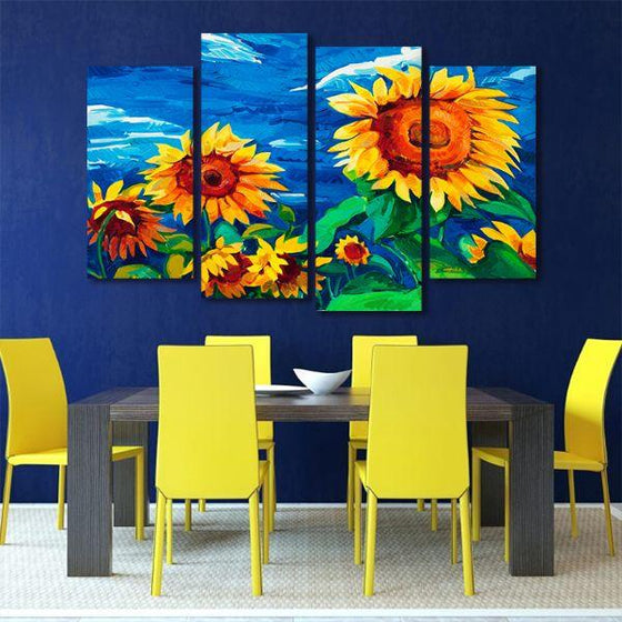 Vibrant Sunflower Field 4 Panels Canvas Wall Art Dining Room