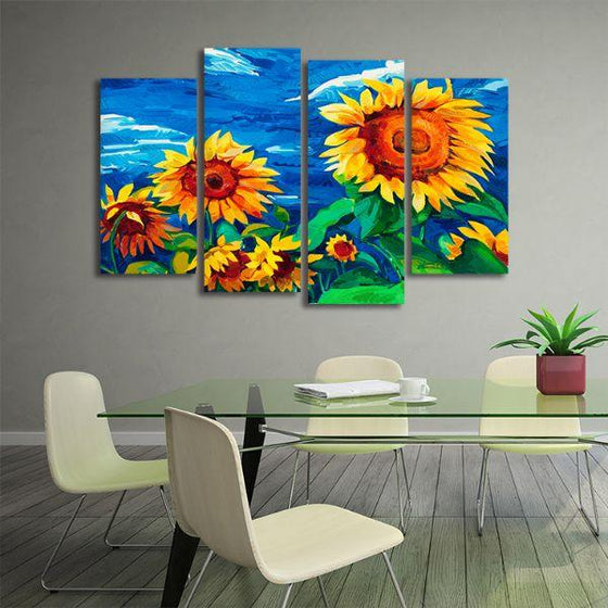 Vibrant Sunflower Field 4 Panels Canvas Wall Art Office