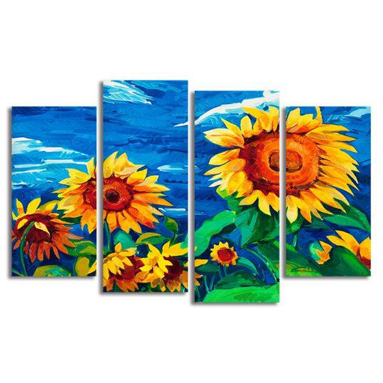 Vibrant Sunflower Field 4 Panels Canvas Wall Art
