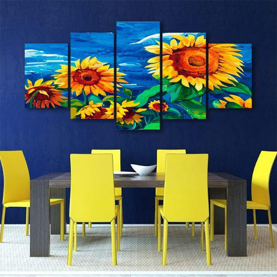 Vibrant Sunflower Field 5 Panels Canvas Wall Art Dining Room