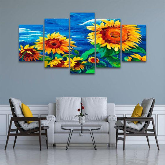 Vibrant Sunflower Field 5 Panels Canvas Wall Art Living Room