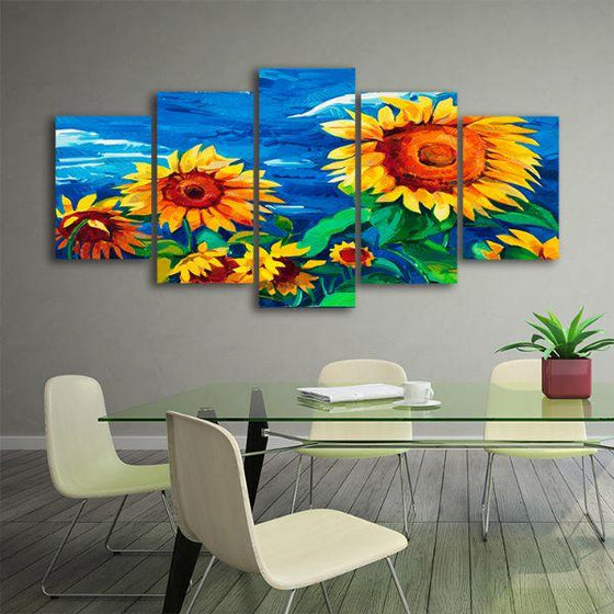 Vibrant Sunflower Field 5 Panels Canvas Wall Art Office