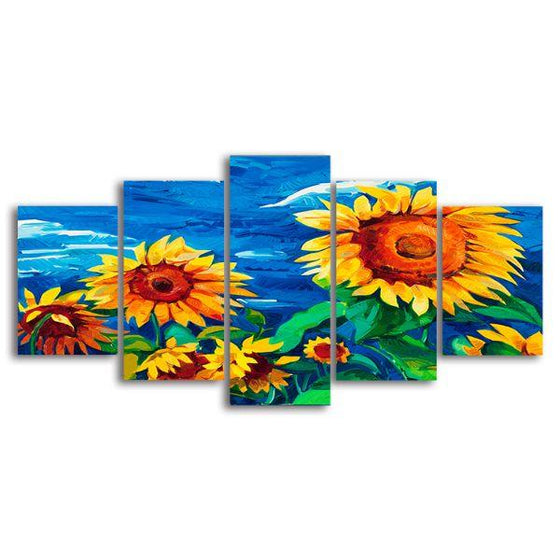 Vibrant Sunflower Field 5 Panels Canvas Wall Art