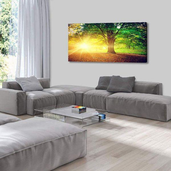 Sunlight Over A Huge Tree Canvas Wall Art Living Room