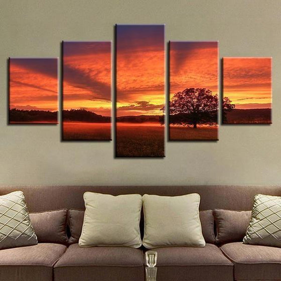 Sunrise & Trees Landscape Canvas Living Room Wall Art