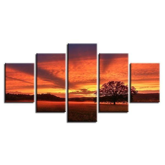 Sunrise & Trees Landscape Canvas Wall Art