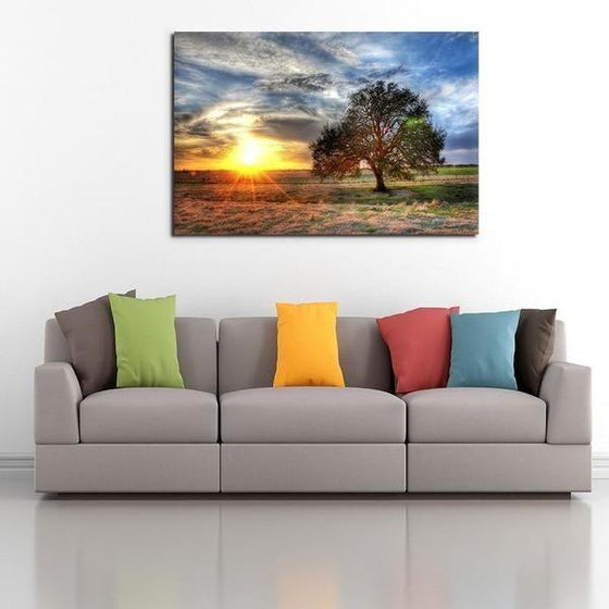 Sunrise And A Solitary Tree Wall Art Print