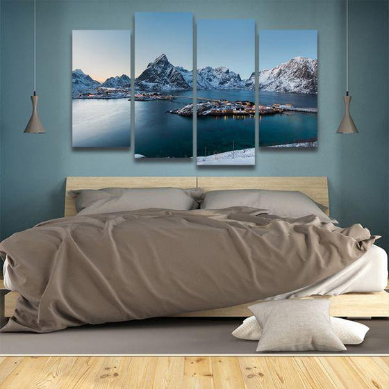 Sunrise At Reine Island 4 Panels Canvas Wall Art Bedroom