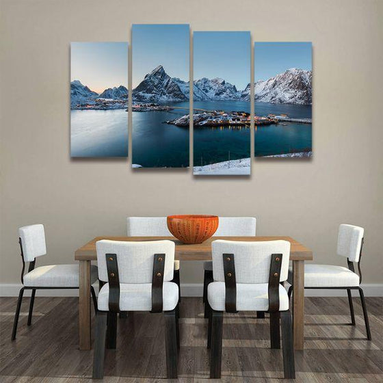 Sunrise At Reine Island 4 Panels Canvas Wall Art Dining Room