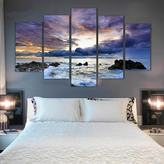 Cloudy Beach Sunrise Canvas Wall Art Bedroom