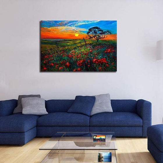 Sunrise Over Red Poppies Wall Art Canvas