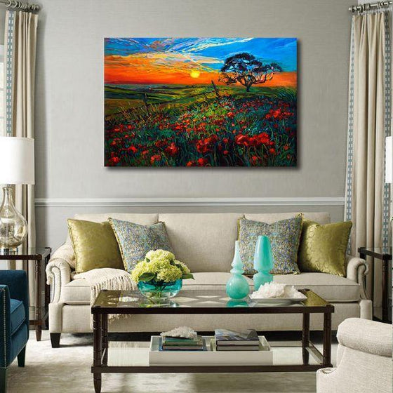 Sunrise Over Red Poppies Wall Art Decor