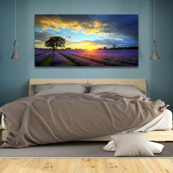 Sunrise View In A Lavender Field Canvas Wall Art Bedroom