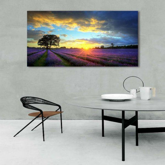 Sunrise View In A Lavender Field Canvas Wall Art Ideas