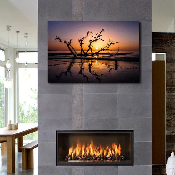 Sunrise With Tree Branches Wall Art Canvas