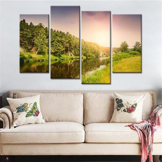 Calm Blue Sea & Sunset Canvas Wall Art Living Room Decor