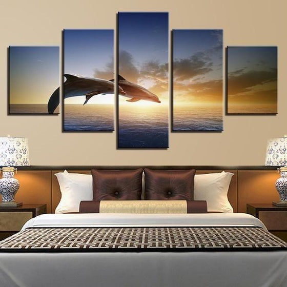 Sunset & Dolphins Canvas Bedroom Wall Art