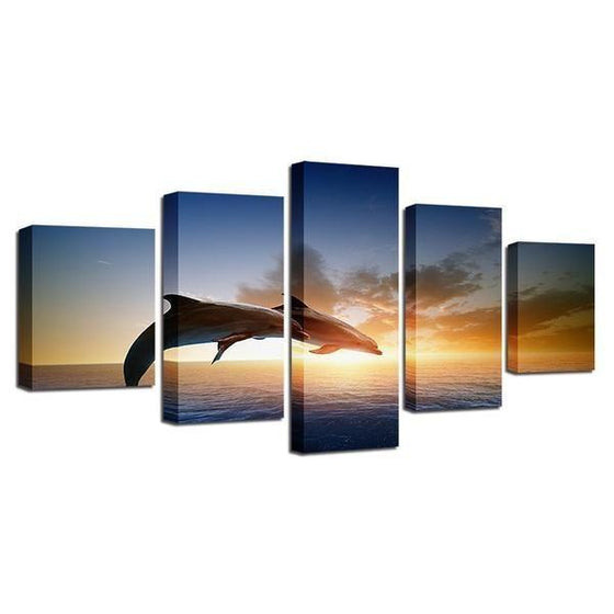 Sunset & Dolphins Canvas Five Panel Wall Art