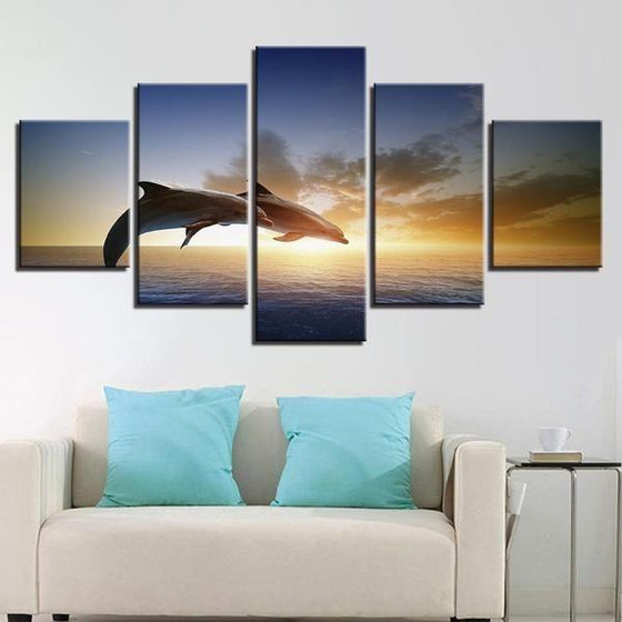 Sunset & Dolphins Canvas Living Room Wall Art